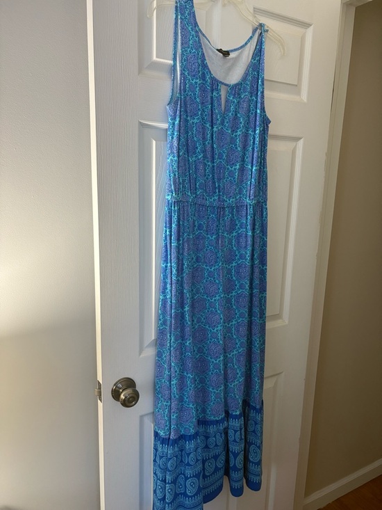 Talbots Dresses & Skirts - Talbots Blue Turquoise Printed Sleeveless Maxi Dress